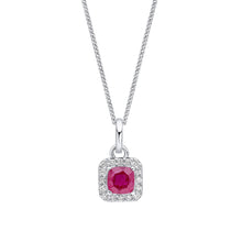Load image into Gallery viewer, 9ct White Gold Ruby and Diamond Cushion Halo Necklace