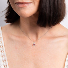 Load image into Gallery viewer, 9ct White Gold Ruby and Diamond Cushion Halo Necklace
