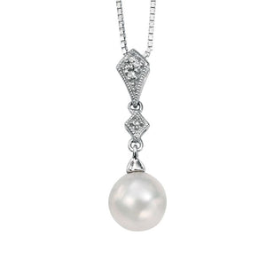 9ct White Gold Pearl and Diamond Vintage Necklace