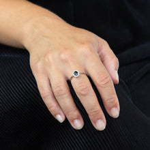 Load image into Gallery viewer, 9ct White Gold Sapphire and Diamond Oval Halo Ring