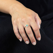 Load image into Gallery viewer, 9ct White Gold Emerald and Diamond Oval Halo Ring
