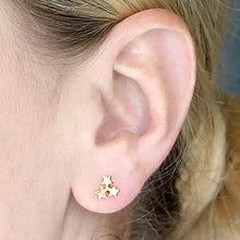 Load image into Gallery viewer, Silver Gold Plated Triple Star Earrings
