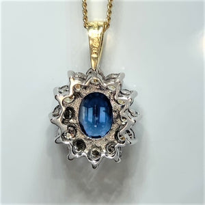 18ct Gold Sapphire and Diamond Cluster Necklace