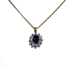 Load image into Gallery viewer, 18ct Gold Sapphire and Diamond Cluster Necklace
