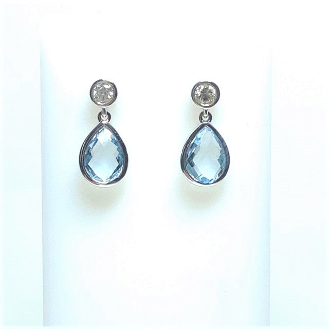 9ct White Gold Topaz and Diamond Pear Drop Earrings
