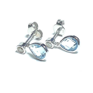 9ct White Gold Topaz and Diamond Pear Drop Earrings