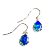 Load image into Gallery viewer, 9ct Gold Black Opal Doublet Drop Earrings