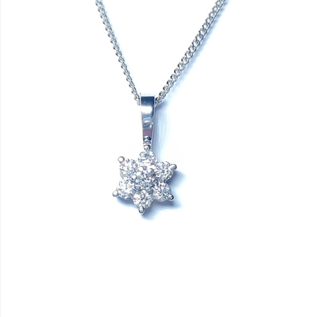 18ct White Gold Handmade Diamond Cluster Necklace 0.35CT