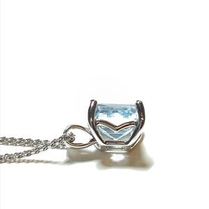 9ct White Gold Square Cut Aquamarine Necklace