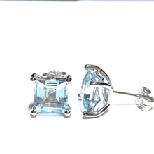 Load image into Gallery viewer, 9ct White Gold Square Cut Aquamarine Stud Earrings
