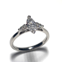 Load image into Gallery viewer, Platinum 0.72ct Marquise and Pear Shaped Diamond Three Stone Ring