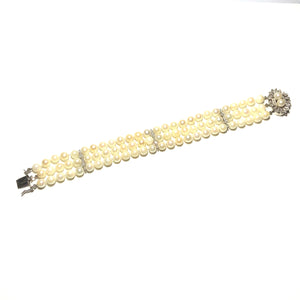 Secondhand 14k White Gold Triple Row Pearl Bracelet