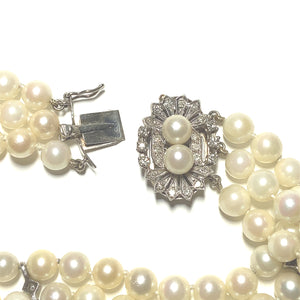 Secondhand 14k White Gold Triple Row Pearl Bracelet