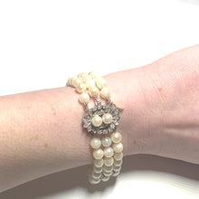 Load image into Gallery viewer, Secondhand 14k White Gold Triple Row Pearl Bracelet