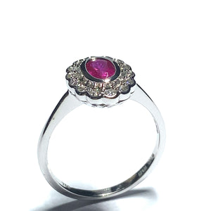 18ct White Gold Ruby and Diamond Oval Cluster Ring
