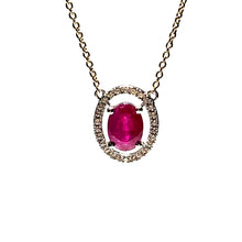 Load image into Gallery viewer, 18ct Gold Ruby and Diamond Oval Halo Necklace