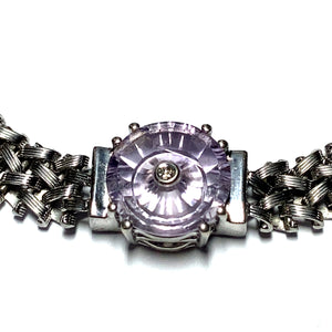 Secondhand Silver Bracelet with Amethyst and Diamond Disc Feature