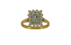18ct Gold Aquamarine & Diamond Octagonal Cluster Ring