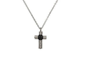 Steel and Black IP Plated Cross and Chain