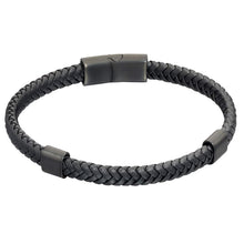 Load image into Gallery viewer, Recycled Black Leather Plaited Bracelet