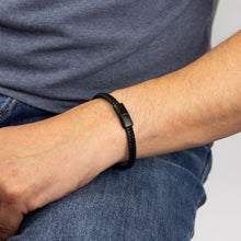 Load image into Gallery viewer, Recycled Black Leather Plaited Bracelet
