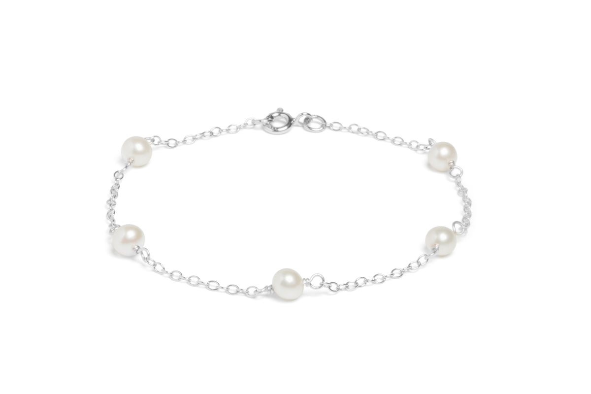 9ct White Gold Chain Bracelet with Cultured Pearls Plants The Jewellers