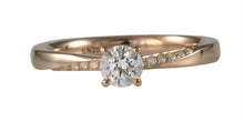 Load image into Gallery viewer, 18ct Rose Gold Solitaire Diamond ring with diamond set twist Shoulders 0.33ct