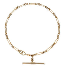 Load image into Gallery viewer, 9ct Gold T-bar Figaro Link Bracelet