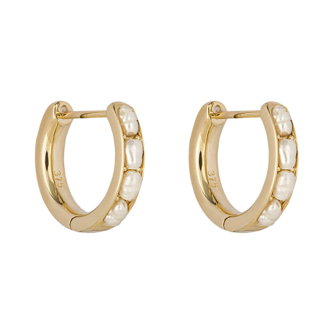 9ct Gold Seed Pearl Huggie Hoop Earrings