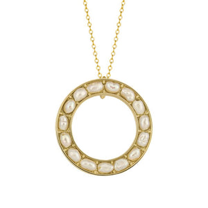 9ct Gold Open Circle Seed Pearl Pendant