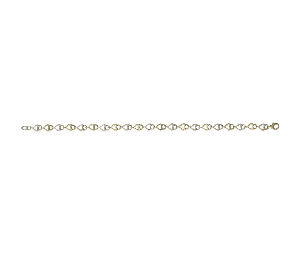 9ct Yellow and White Gold Heart Link Bracelet
