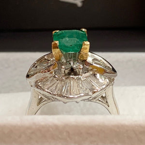 Secondhand 14ct White gold Emerald and Diamond Dress Ring