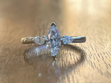 Load image into Gallery viewer, Platinum 0.72ct Marquise and Pear Shaped Diamond Three Stone Ring