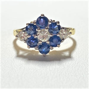 Secondhand Ceylon Sapphire and Diamond Cluster Ring