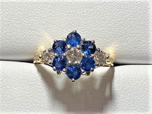 Load image into Gallery viewer, Secondhand Ceylon Sapphire and Diamond Cluster Ring
