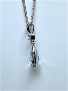 9ct White Gold Blue Topaz and Diamond Pear Drop Necklace