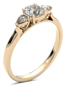 Round Brilliant and Pear Cut Diamond Trilogy Ring