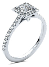 Load image into Gallery viewer, Princess Cut Diamond Halo Engagement Ring with Diamond Shoulders