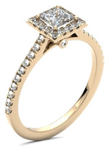 Load image into Gallery viewer, Princess Cut Diamond Halo Engagement Ring with Diamond Shoulders