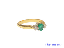 Load image into Gallery viewer, 18ct Gold Emerald and Diamond Trilogy Ring