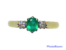 Load image into Gallery viewer, 18ct Gold Emerald and Diamond Trilogy Ring