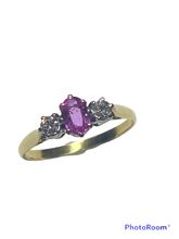 Load image into Gallery viewer, 18ct Gold Pink Sapphire and Diamond Trilogy Ring