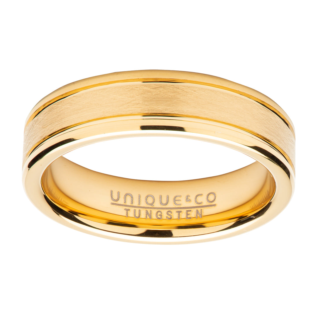 Gold Plated Tungsten Carbide Ring with Matt and Polished Finish