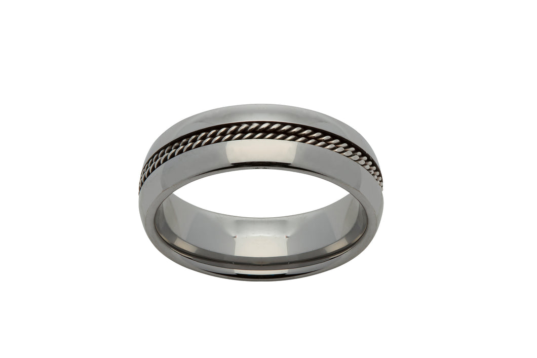 Tungsten Carbide Court Ring with Rope Central Detail