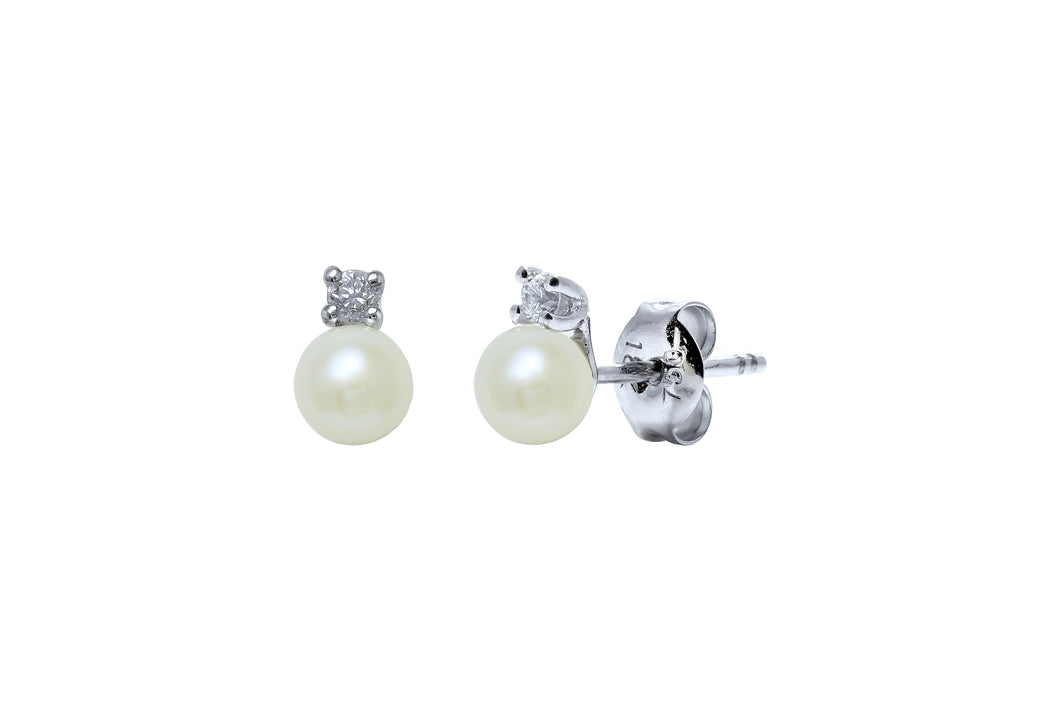 18ct White Gold Cultured Pearl and Diamond Earrings
