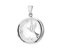 Load image into Gallery viewer, Silver Round Locket with Hummingbird Engraving