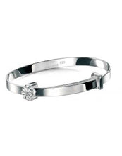 Load image into Gallery viewer, Silver Christening Bangle with White Enamel Flower