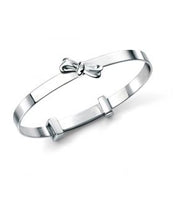 Load image into Gallery viewer, Silver Christening Bangle with Bow and Diamond