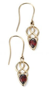 9ct Gold Celtic Style Garnet Drop Earrings