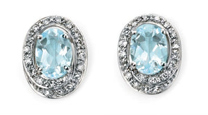 9ct White Aquamarine & Diamond Oval Swirl Earrings